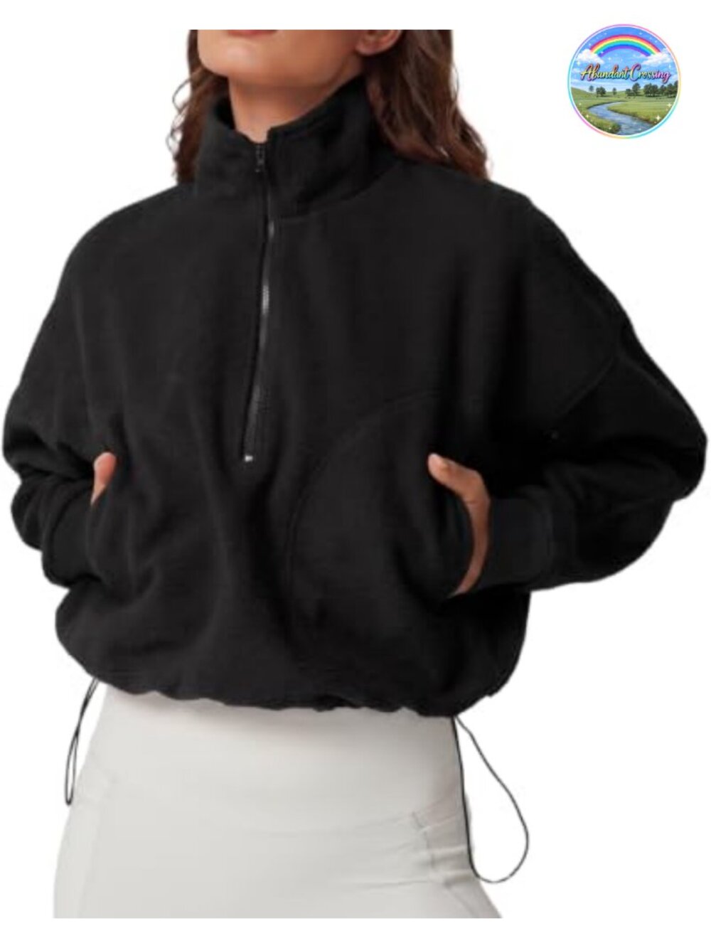 Women's Half Zip Fleece Pullover Sweatshirt Sherpa Cropped Jacket